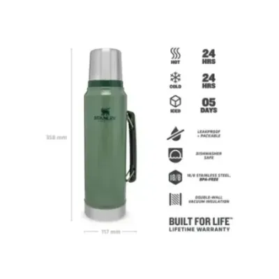 Stanley Legendary Classic 1.0L 1.1QT Hammertone Green - Vacuum Bottle Stanley Legendary Classic 1.0L 1.1QT Hammertone Green - Vacuum Bottle
