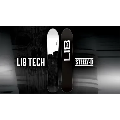 Lib Tech Steely-D 167 - горно покритие и база на Steely-D 2023/24 една до друга - финалният кадър на видеото, с надписи LIB TECH